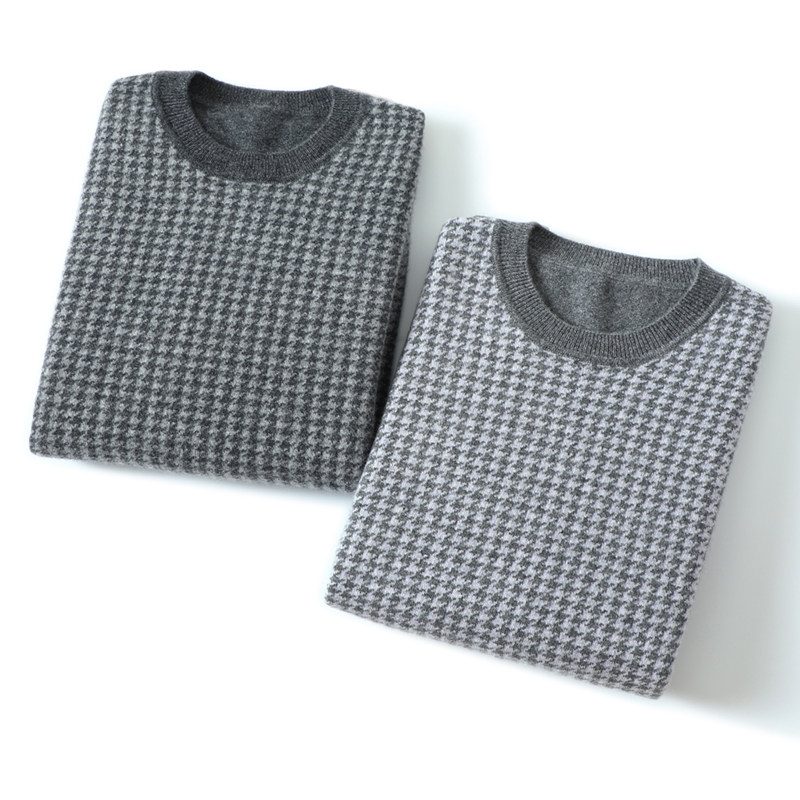 보자마자 직접 받아보세요 나만의 패턴으로 오세요  남성 크루넥 캐시미어 스웨터 물떼새 격자 캐시미어 스웨터 캐주얼 니트웨어