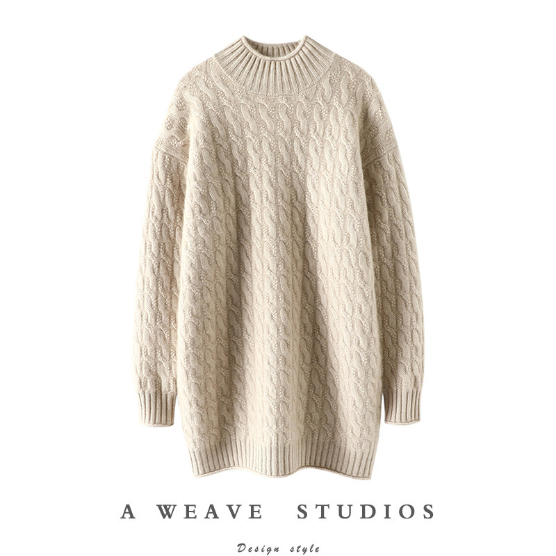 气质小风情！立体绞花半高领衫女中长款纯毛衣,女装/女士精品,羊绒衫,淘宝优惠券,粉丝福利购,淘宝优惠卷