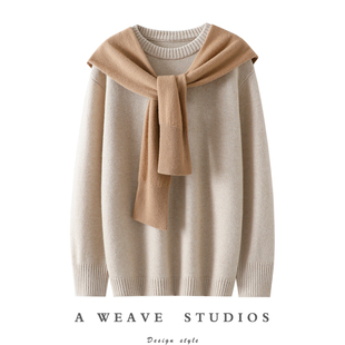 毛衣宽松新款 女假两件披肩连帽衫 加厚100%纯山羊绒衫 太好看了吧