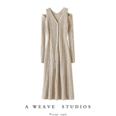 纯羊绒毛衣针织衫 女中长款 秋冬 露肩镶钻100%山羊绒衫 大女主气场