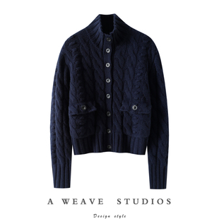 官方正品~奢！加厚100%纯山羊绒开衫女半高领纯羊绒毛衣秋冬外套