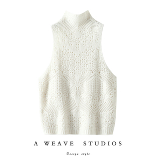 镂空提花羊绒马甲厚 羊绒背心马甲女纯羊绒毛衣立领无袖 美 霸气