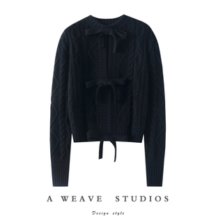 官方正品!微甜~系带加厚100%纯山羊绒开衫女纯羊绒毛衣短款外套