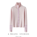 针织打底衫 女条纹毛衣修身 气质高领100%纯山羊绒开衫 官方正品