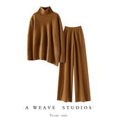 羊绒衫 100纯羊绒女毛衣裤 子外穿阔腿裤 启超官方沉淀 羊绒套装 冬