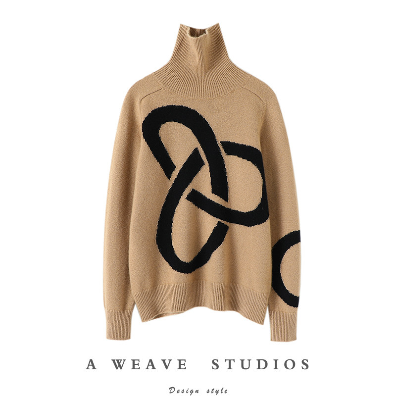 贼好看哈！几何线条编织高领衫女纯毛衣套头打底衫厚,女装/女士精品,羊绒衫,淘宝优惠券,粉丝福利购,淘宝优惠卷