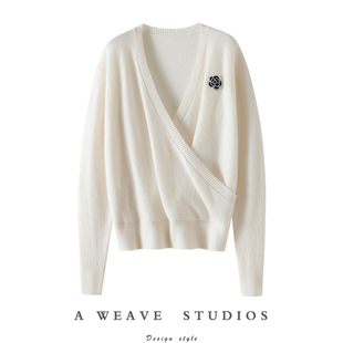 宽松上衣 女V领交叉羊绒毛衣针织衫 气质上上品 秋冬100%纯山羊绒衫