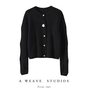 豪门媳妇！花朵扣100%羊绒开衫女纯羊绒毛衣镂空针织开衫外套秋冬