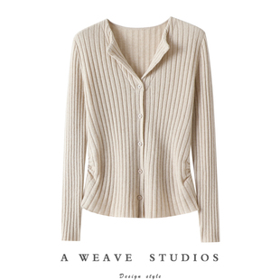 时髦尽头！气质修身100%纯山羊绒开衫女纯羊绒毛衣针织打底衫秋冬