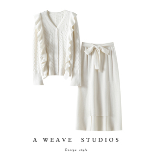 女V领针织半身裙子套装 加厚100%纯山羊绒开衫 太气质了 闪耀吸睛