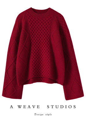 过目难忘！重磅加厚喇叭廓袖100%羊绒衫女圆领纯羊绒毛衣冬季宽松