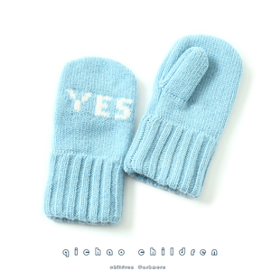 呵护的爱~儿童加厚纯山羊绒手套男童女童通用连指手套冬季保暖