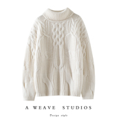 粗棒针100%纯山羊绒衫 一穿钟情 重磅1000克 女高领羊绒毛衣宽松