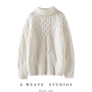 女高领羊绒毛衣宽松 粗棒针100%纯山羊绒衫 一穿钟情 重磅1000克