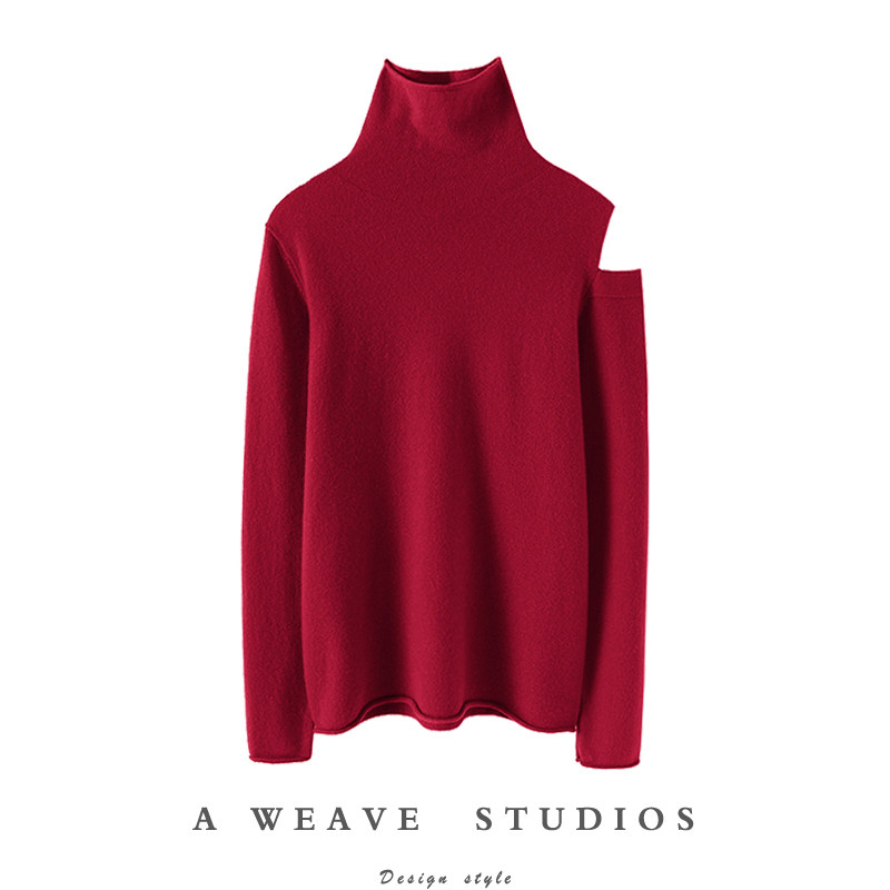 美爆模式~单侧露肩高领羊绒衫女纯羊绒毛衣针织打底衫秋冬新款,女装/女士精品,羊绒衫,淘宝优惠券,粉丝福利购,淘宝优惠卷