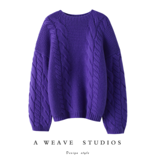 重磅加厚粗棒针羊绒衫 显瘦新贵 女圆领纯羊绒毛衣冬 节奏 爆美