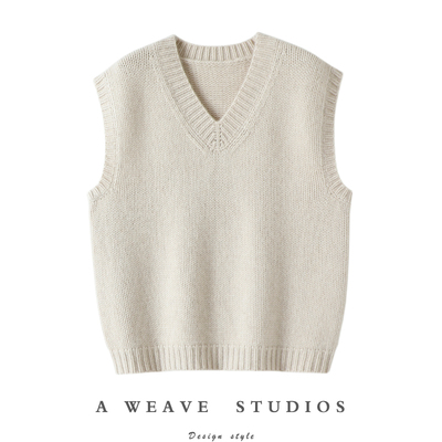好穿的不得了！粗棒针加厚V领山羊绒背心女纯羊绒衫马甲针织坎肩