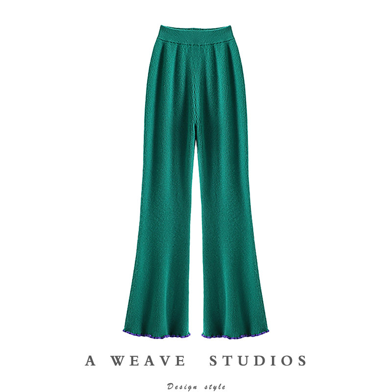 这裤型太棒了！太美了~加厚纯山羊绒裤子女外穿针织休闲微喇叭裤