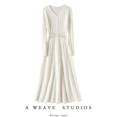 难以抗拒的时髦！编织镂空衫女V领纯毛衣伞裙长款