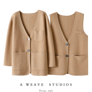 女背心毛衣马甲外套套装 加厚100%纯山羊绒开衫 精致感 启超官方