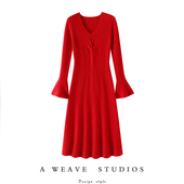 女长款 雪国千金哇 V领100%纯山羊绒衫 针织连衣裙子纯羊绒毛衣秋冬