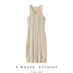 吊带裙秋冬 长款 老钱优雅 加厚V领100%纯山羊绒吊带连衣裙子针织衫