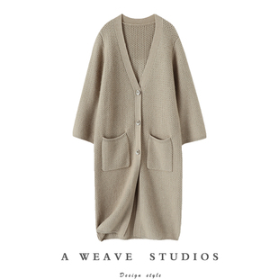 女长款 加厚100%纯山羊绒开衫 毛衣大外套 重工织法1100克 闲庭信步