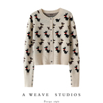 官方正品！时髦狗狗~加厚100%纯山羊绒开衫女短款羊绒毛衣小外套