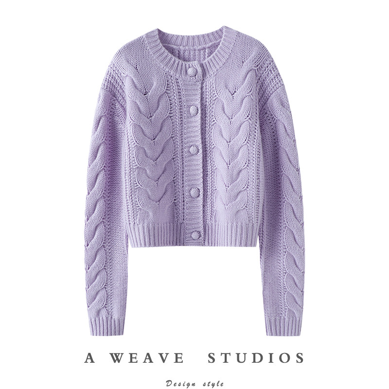 因颜值心动~重磅加厚100%纯山羊绒开衫女圆领羊绒毛衣宽松短款