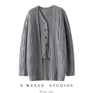 女V领纯羊绒毛衣背心套装 启超官方正品 加厚100%纯山羊绒开衫