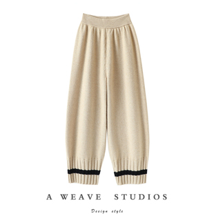 针织裤 子女灯笼裤 子女外穿 加厚100%纯山羊绒裤 启超太称我心了哈