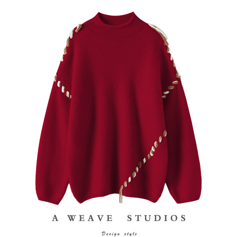 启超独立自主态度！彩绳半高领100%羊绒衫女加厚纯羊绒毛衣宽松冬,女装/女士精品,羊绒衫,淘宝优惠券,粉丝福利购,淘宝优惠卷