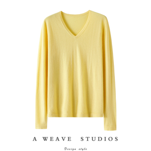 秋冬 女V领羊绒毛衣针织打底衫 相见恨晚哇 高定精纺100%纯山羊绒衫