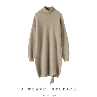 经验点缀!加厚山羊绒衫100纯羊绒女高领中长款羊绒毛衣连衣裙