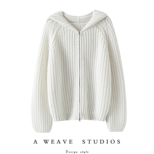 软糯到不行 女连帽毛衣宽松外套秋冬 加厚100%纯山羊绒拉链开衫