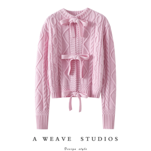 神秘撩人!微甜~系带加厚100%纯山羊绒开衫女纯羊绒毛衣短款外套