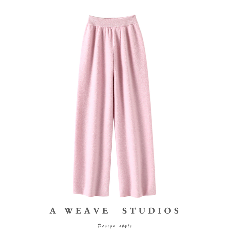 四平针贵妇名媛！纯山羊绒裤子女外穿休闲针织羊绒直筒裤阔腿裤冬