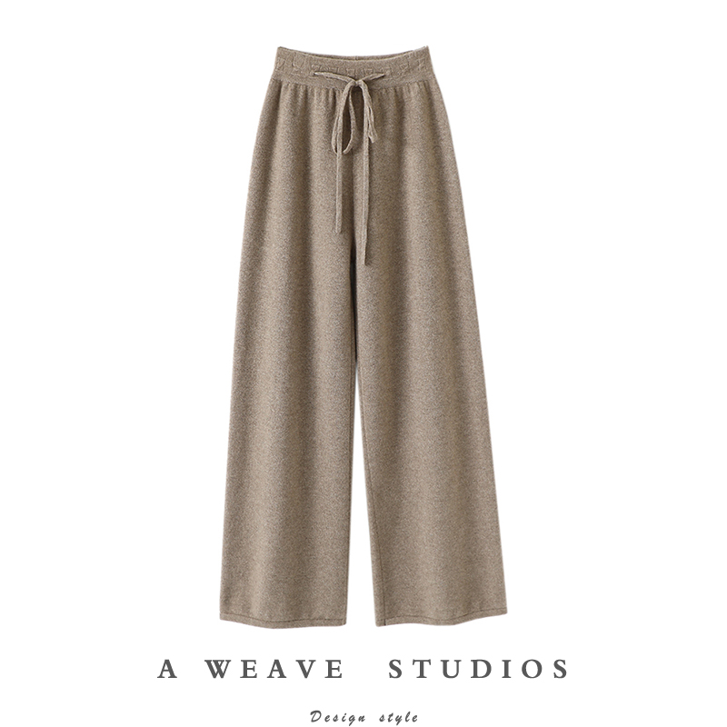 裤型太好看!实穿~大克重加厚羊绒阔腿裤子女针织直筒休闲裤外穿