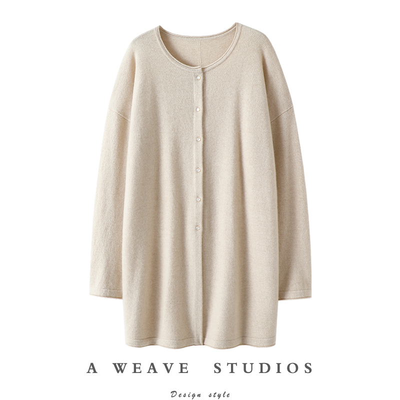 华丽与素雅并行~中长款圆领100%纯山羊绒开衫女毛衣针织外套秋冬