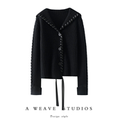 丝带海军领100%纯山羊绒开衫 满眼 喜欢 女羊绒毛衣针织外套秋冬