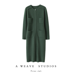 有型显瘦！加厚大克重！圆领拉链羊绒连衣裙女纯羊绒开衫中长款