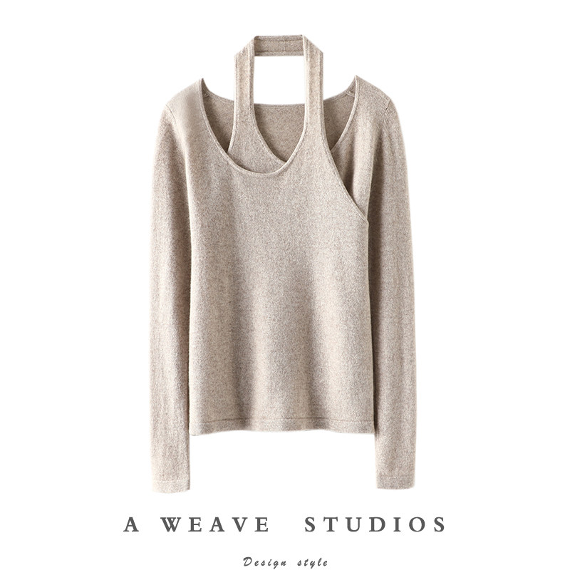 造型出街~惊艳回眸！挂脖圆领山羊绒衫女纯羊绒毛衣针织衫露锁骨,女装/女士精品,羊绒衫,淘宝优惠券,粉丝福利购,淘宝优惠卷