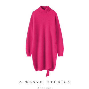 满满的品位!加厚山羊绒衫100纯羊绒女高领中长款羊绒毛衣连衣裙