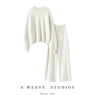 越穿越爱 羊绒套装 灯笼袖 女毛衣阔腿裤 女 加厚羊绒衫 狠狠美翻天