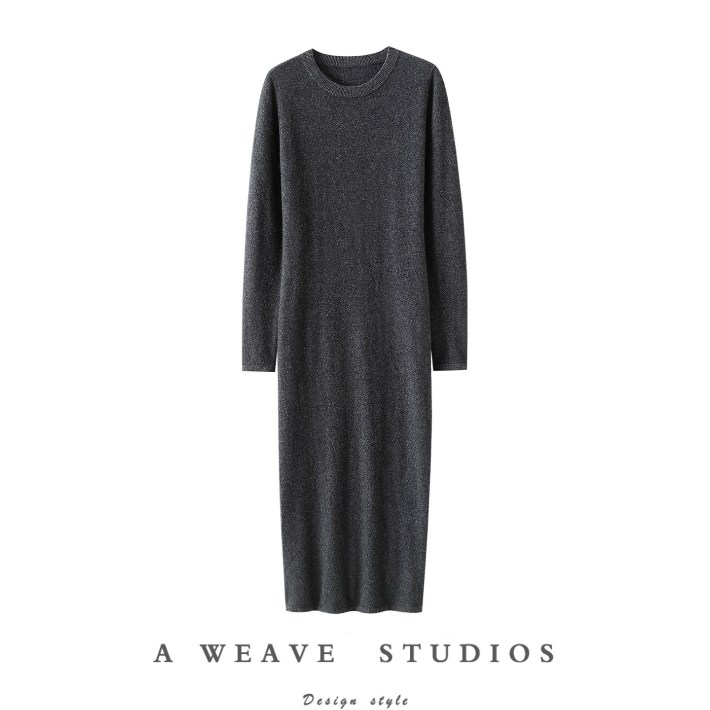 官方正品~圆领100%纯山羊绒连衣裙女纯羊绒毛衣针织衫长款秋冬