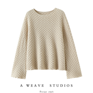 启超官方正品！鱼鳞纹慵懒风100%纯羊绒衫女毛衣亲肤针织衫女秋冬