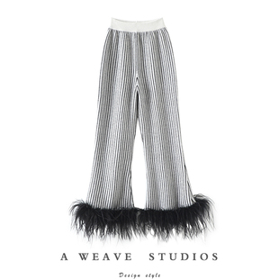 微喇裤 惊叹主流时髦 休闲裤 子女外穿针织裤 子 加厚四平针纯羊绒裤