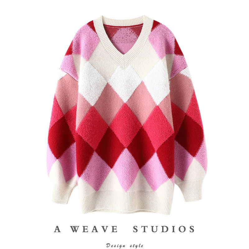 强势来袭！重磅加厚拼色立体提花衫女中长款纯毛衣宽松,女装/女士精品,羊绒衫,淘宝优惠券,粉丝福利购,淘宝优惠卷