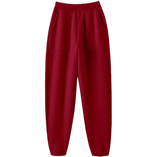 藏肉显瘦版！加厚100%纯山羊绒裤子女宽松白色针织休闲裤萝卜裤