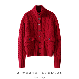 官方正品~奢！加厚100%纯山羊绒开衫女半高领纯羊绒毛衣秋冬外套